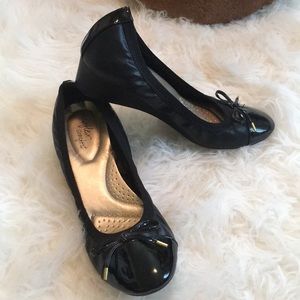 Comfy black ballet style wedges